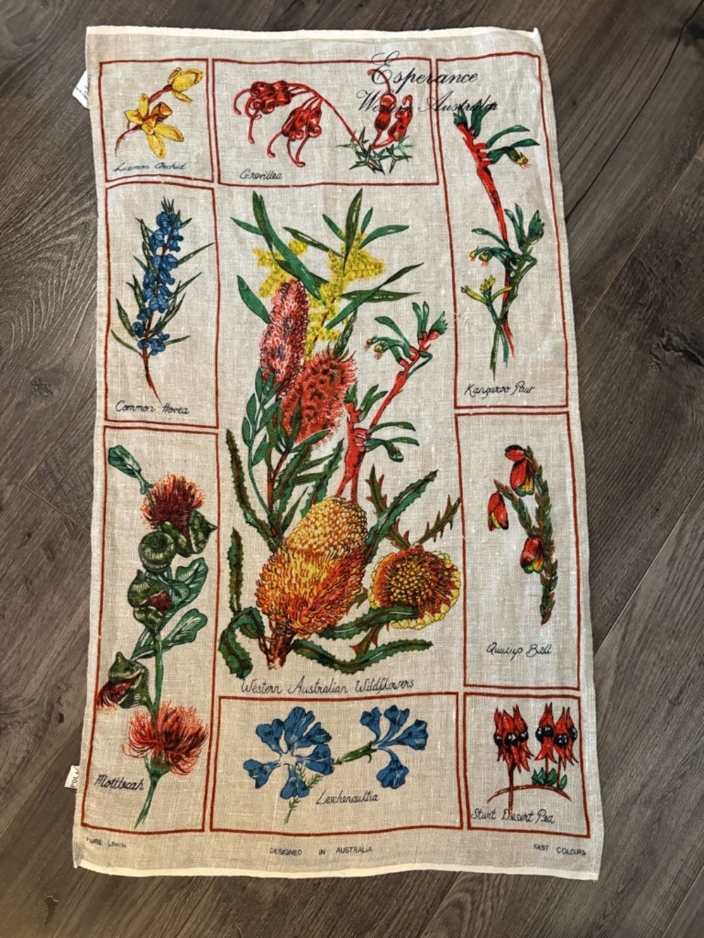 Vintage Linen Tea towel Esperance Australia Western Wild Flowers Botanical